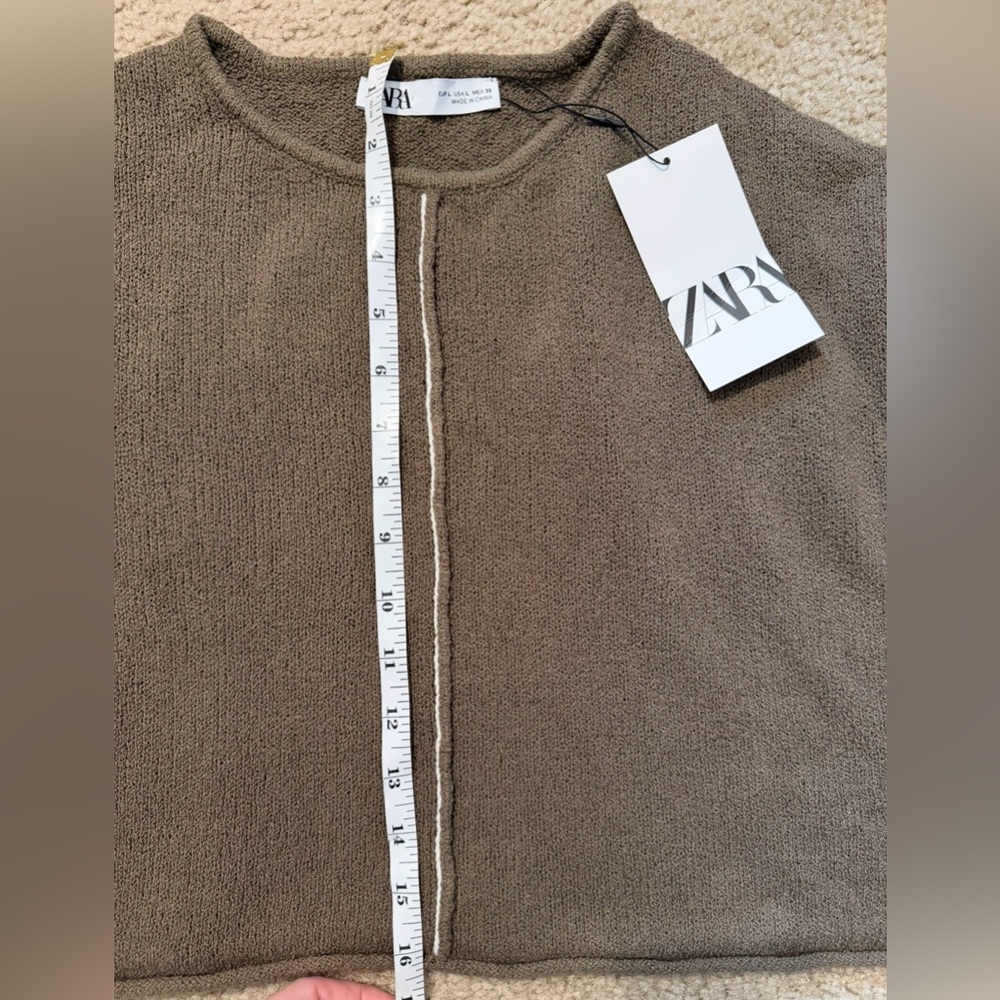 ZARA CONTRASTING PIPING CROP KNIT SWEATER - Picture 5 of 6